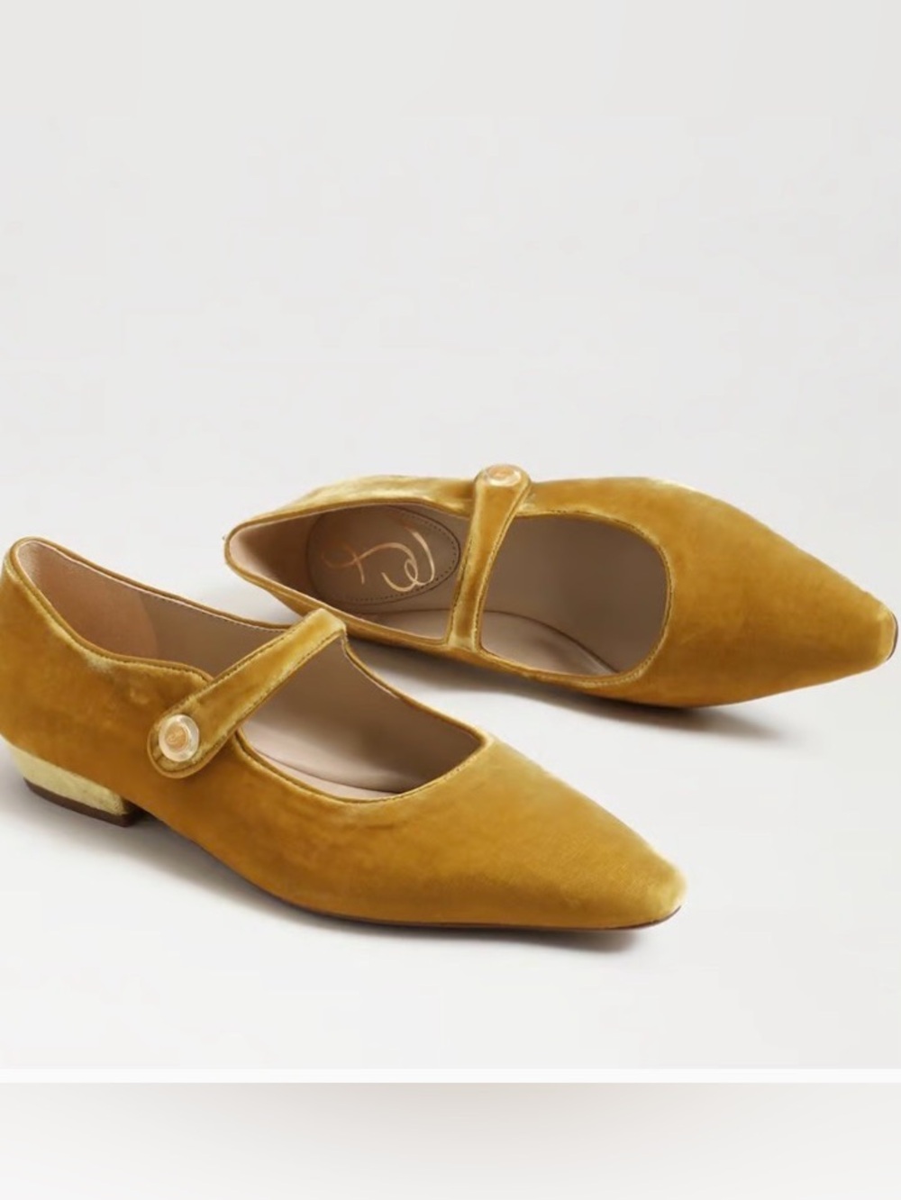 Sam Edelman Jene Mary Jane Pointed Toe Flat in Saffron Velvet (retired) - Picture 2 of 11
